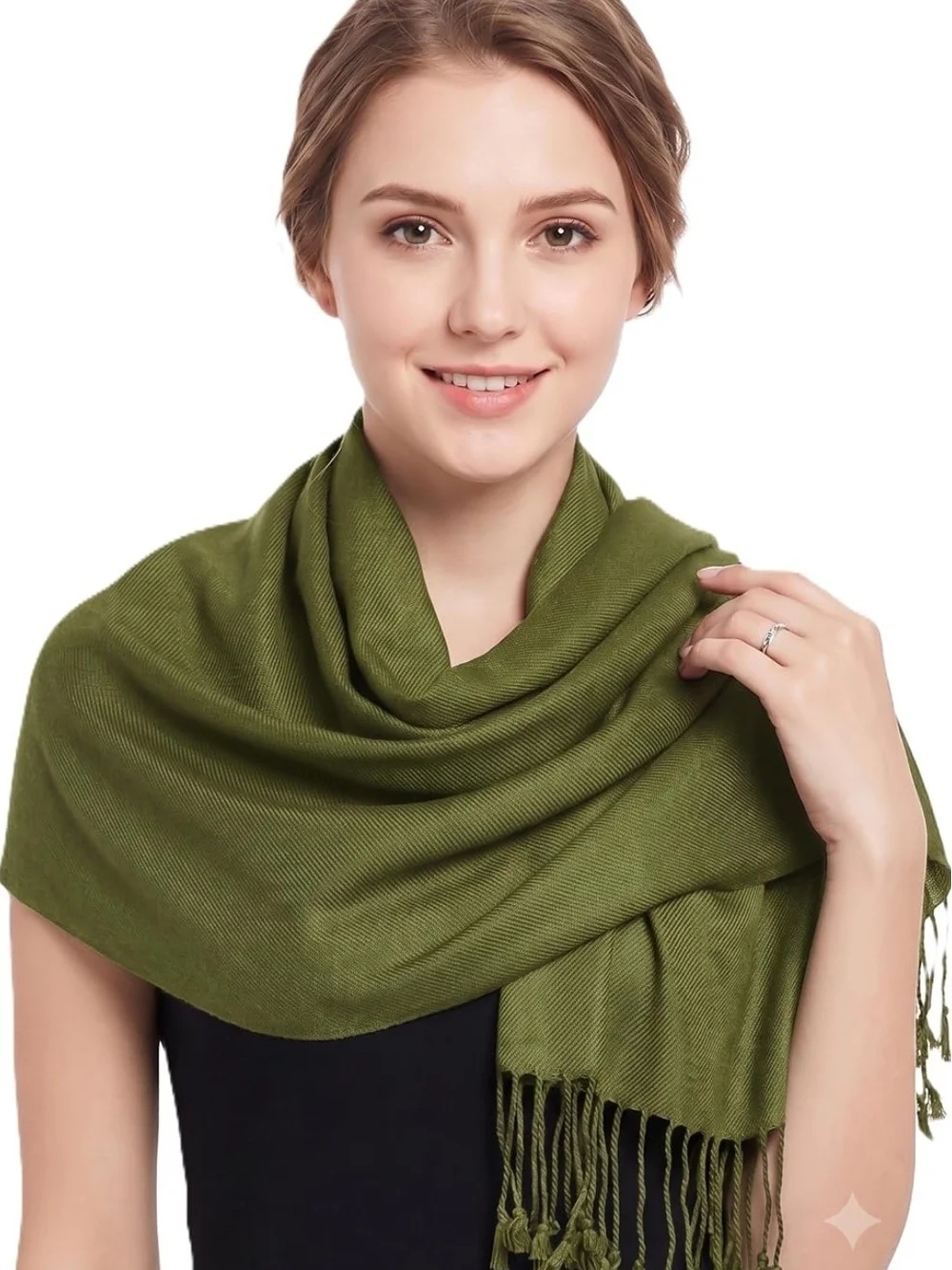 70% Cashmere/ 30% Silk Olive Pashmina Shawl Scarf Wrap